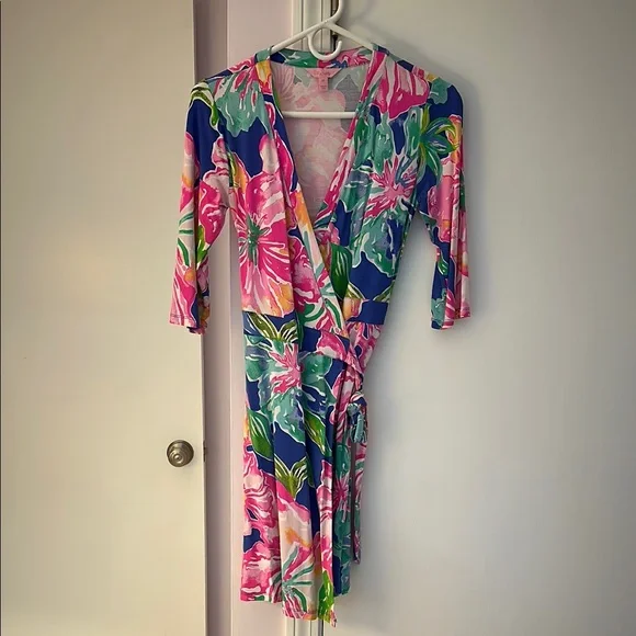 Lily Pulitzer Floral Wrap Dress with Pink and Blue - Picture 1 of 3